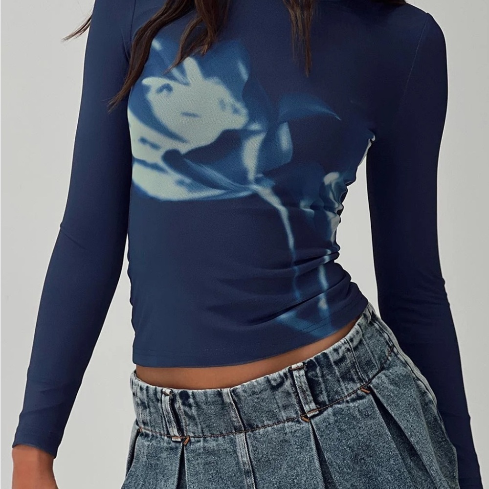 Princess Polly Midnight Blue Floral Long Sleeve Top